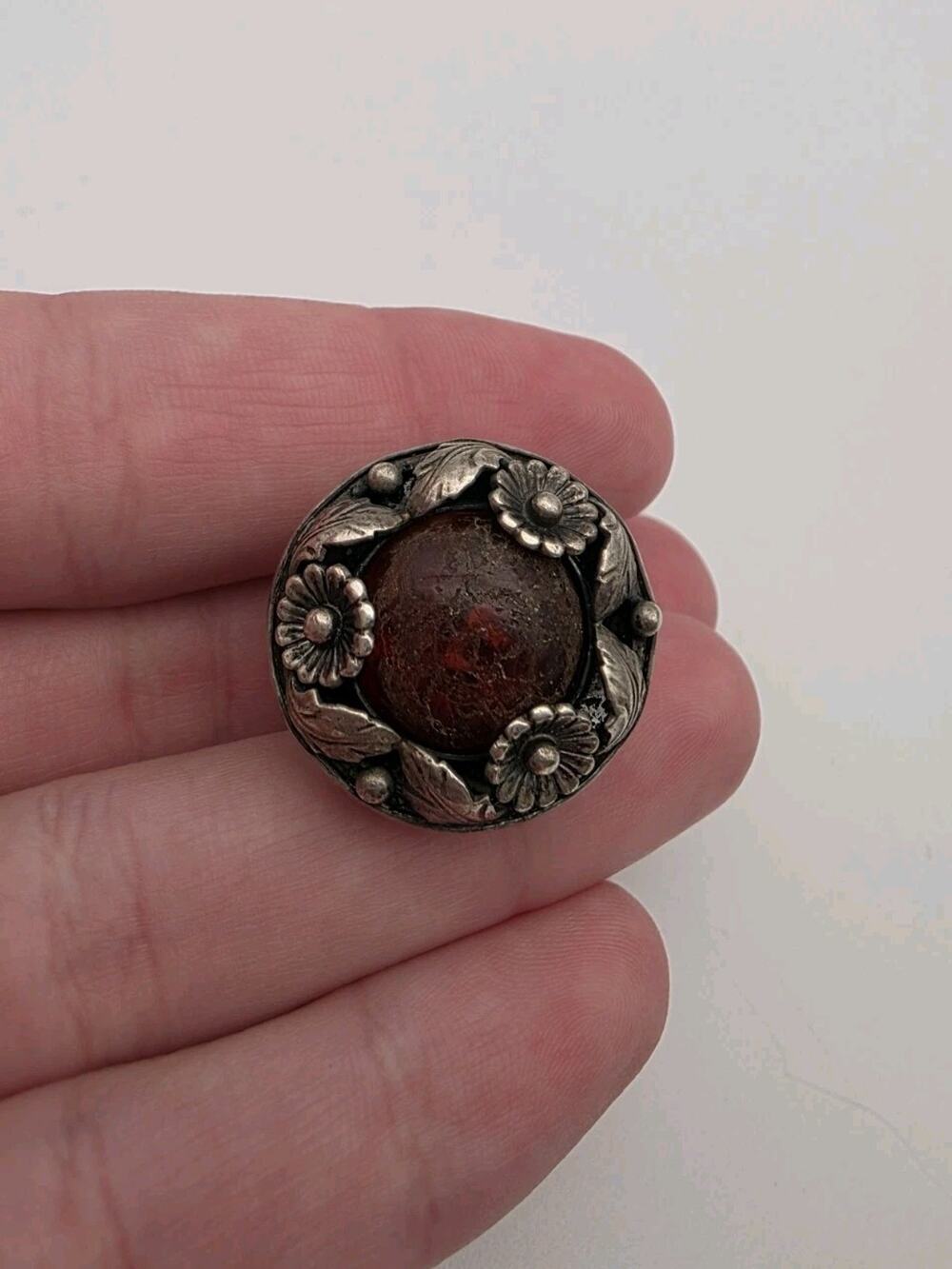 Vintage Niels Erik From Silver Floral Amber Denmark Modernist Ring Size 7